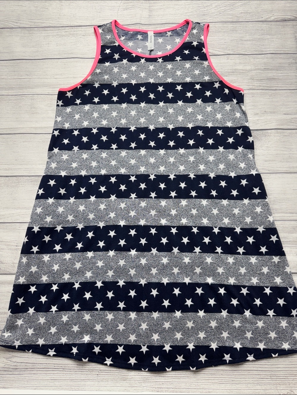 Honeyme Navy & White Star Stripe Tank Dress with Bright Pink Trim